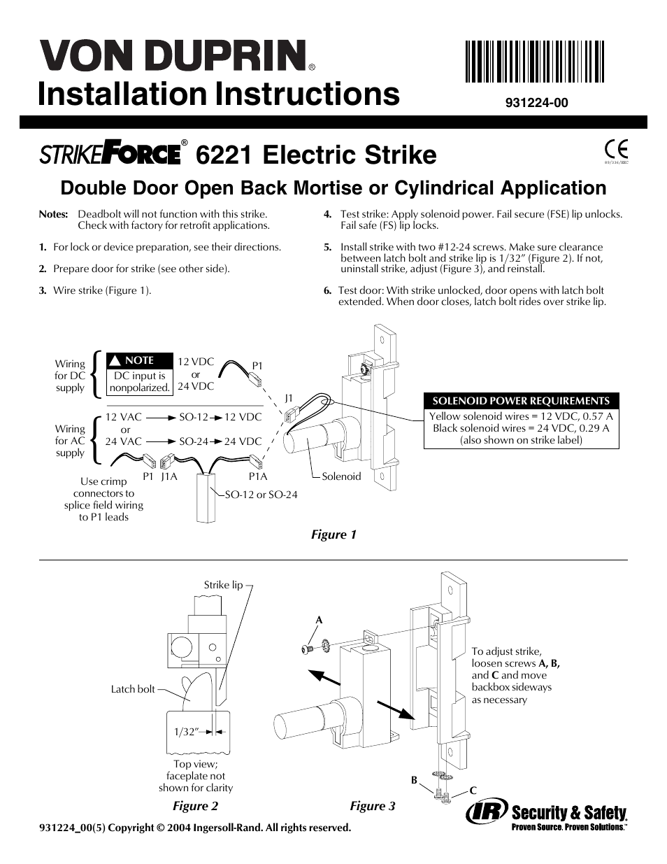 Factory Direct Hardware Von Duprin 6221 User Manual | 2 pages