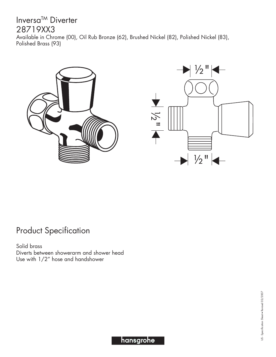 Factory Direct Hardware Hansgrohe 28719 ShowerPower User Manual | 1 page