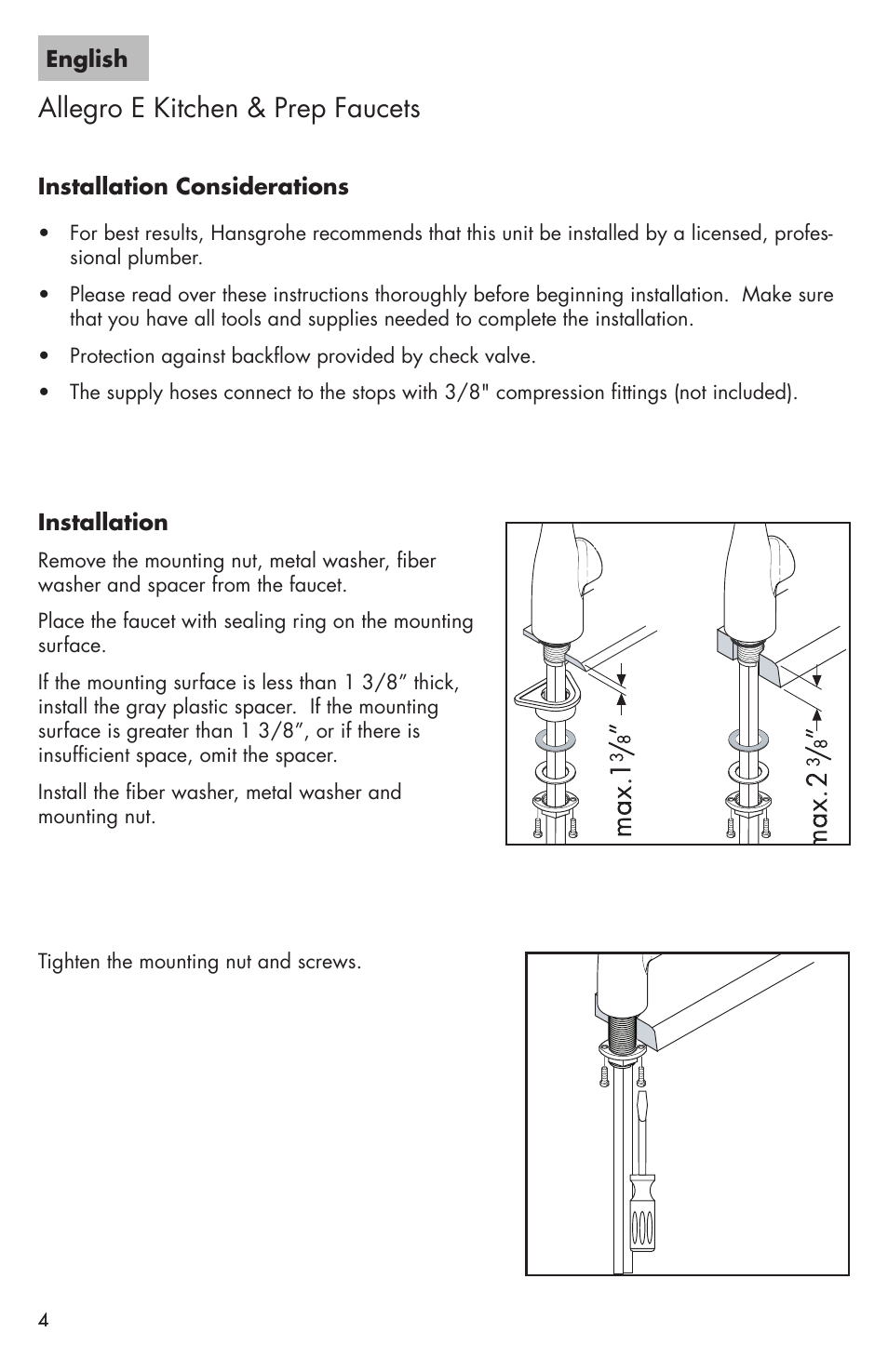 Allegro e kitchen & prep faucets | Factory Direct Hardware Hansgrohe 04066LF Allegro E User Manual | Page 4 / 16