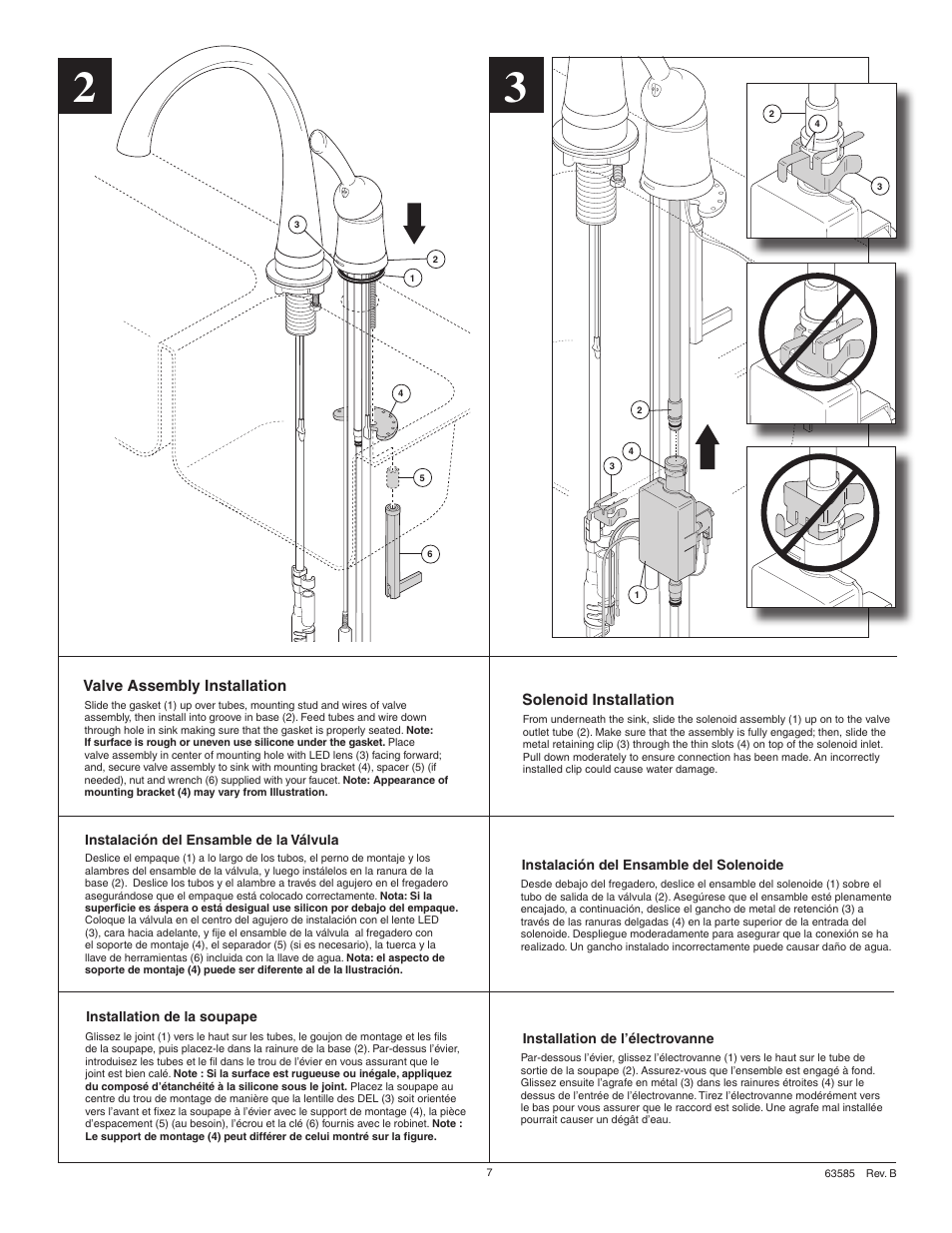 Valve assembly installation, Solenoid installation | Factory Direct Hardware Delta 1980T Pilar User Manual | Page 7 / 16