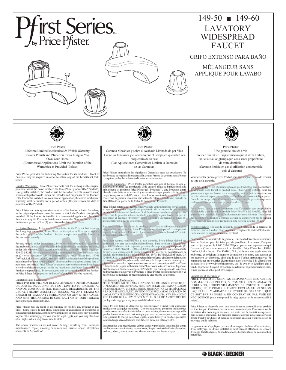 Factory Direct Hardware Pfister 149-6000 User Manual | 7 pages