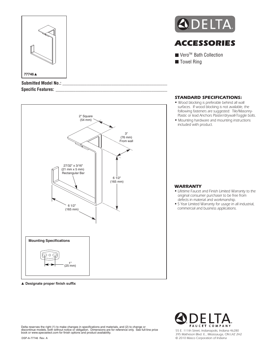 Factory Direct Hardware Delta 77746 Vero Open User Manual | 1 page