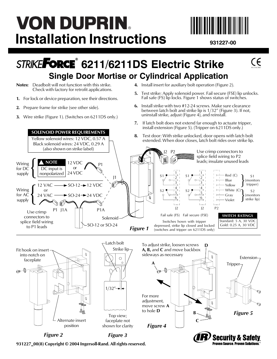 Factory Direct Hardware Von Duprin 6211WF User Manual | 2 pages