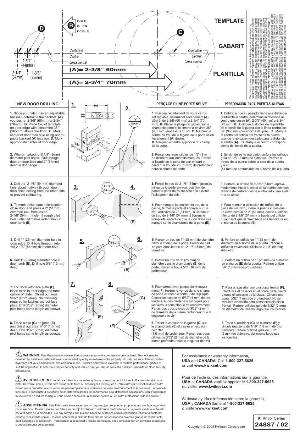 Plantilla template gabarit | Kwikset 200CV User Manual | Page 2 / 2