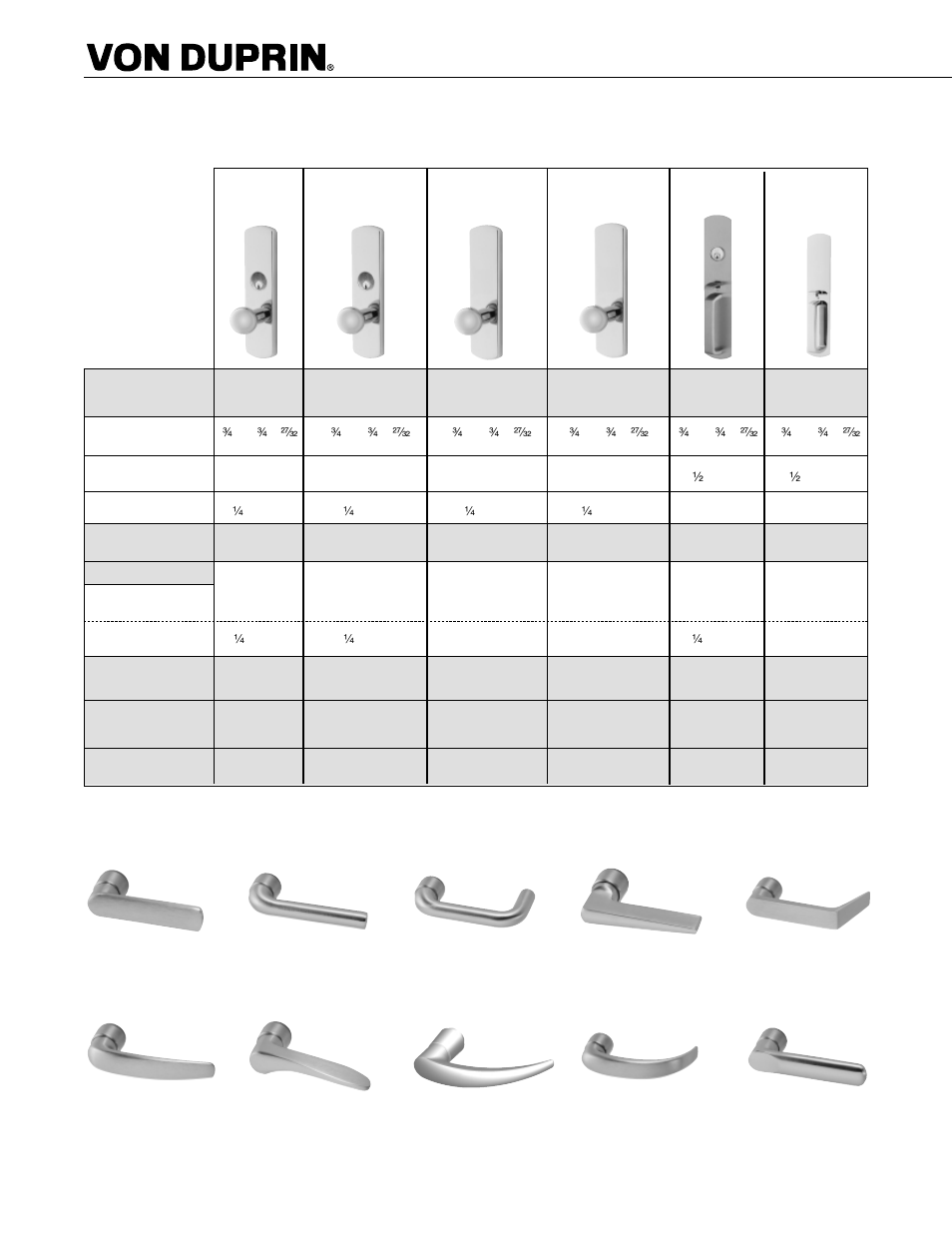 98/99™ optional trim, Knob and thumbpiece trim lever design options | Factory Direct Hardware Von Duprin 9957EO26D3 User Manual | Page 34 / 58