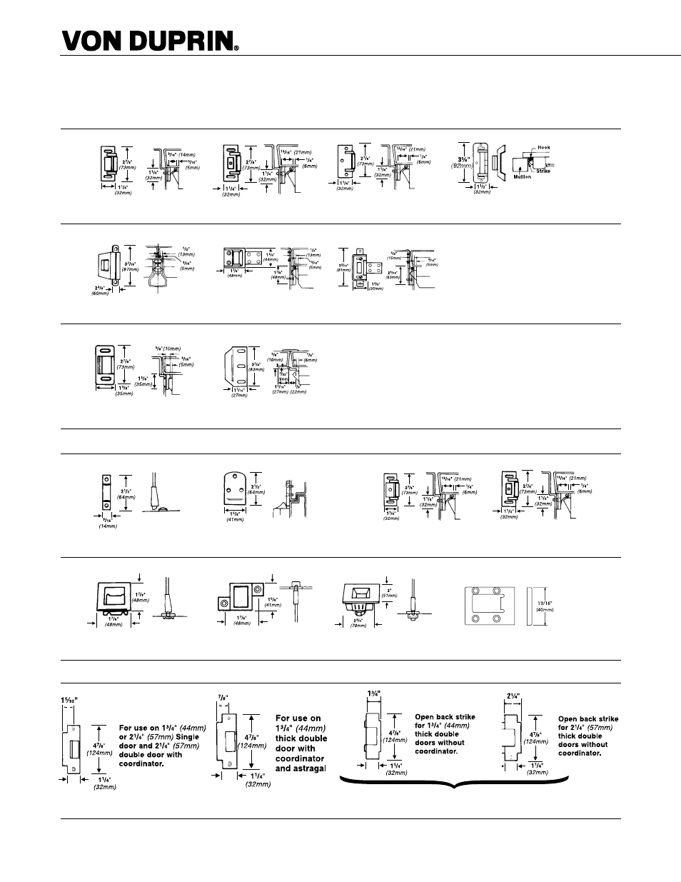 98/99™ strike information, Strikes for rim devices, Strikes for vertical rod devices | Strikes for mortise lock devices | Factory Direct Hardware Von Duprin 9957EO26D3 User Manual | Page 41 / 58