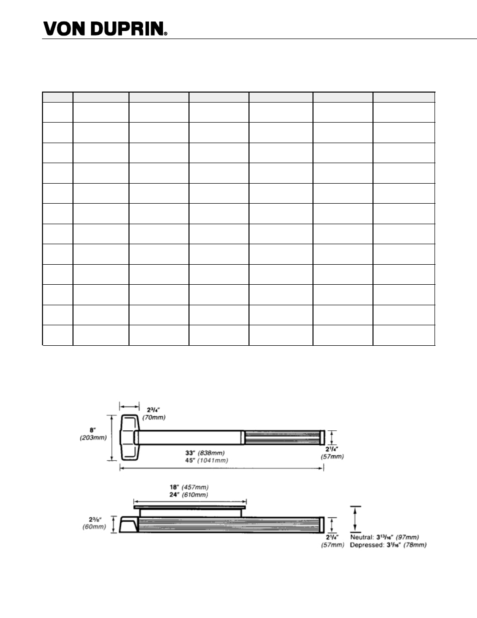 Grade, type, function options and dimensions, Ansi grade, type & function, Dimensions | Factory Direct Hardware Von Duprin 9957EO26D3 User Manual | Page 42 / 58