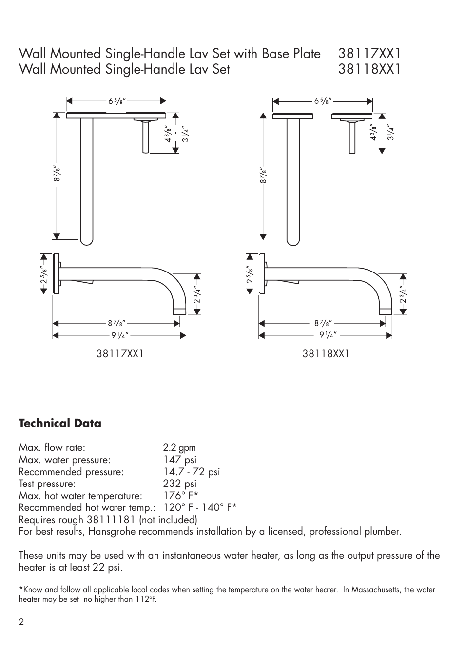Factory Direct Hardware Hansgrohe 38117 User Manual | Page 2 / 16