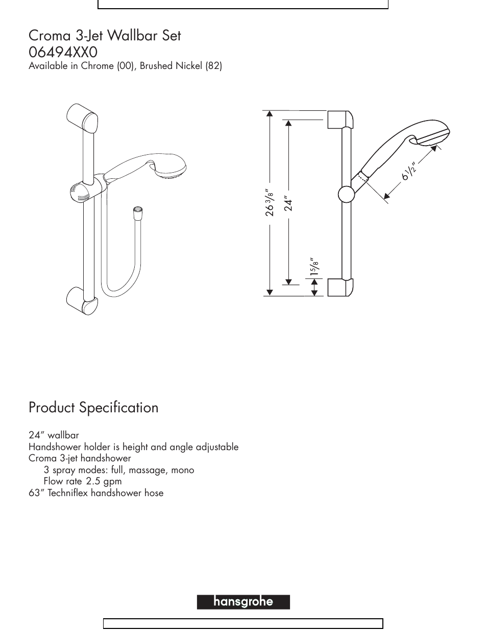 Factory Direct Hardware Hansgrohe 06494000 Croma User Manual | 1 page