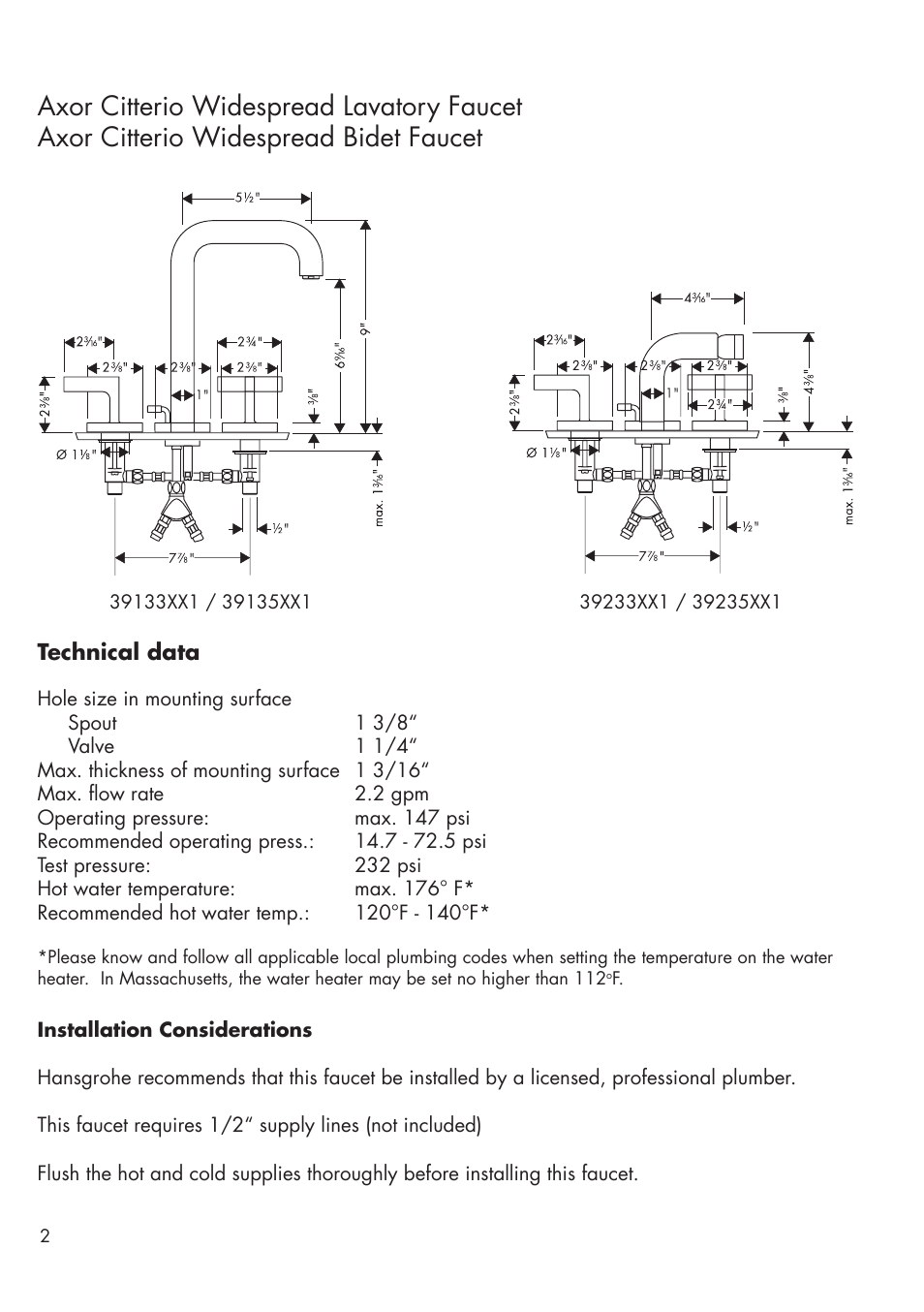 Factory Direct Hardware Hansgrohe 39135 User Manual | Page 2 / 8