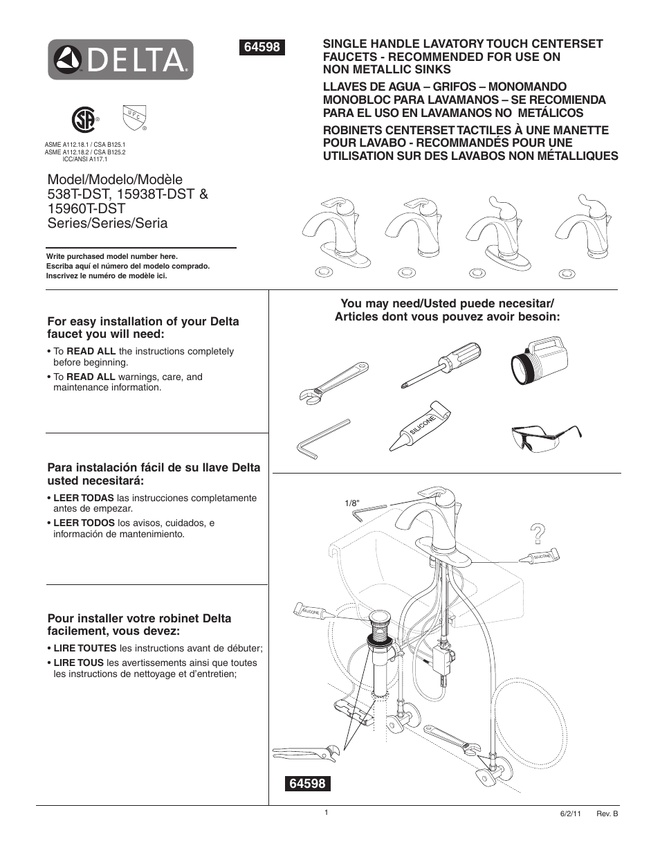 Factory Direct Hardware Delta 15938T-DST User Manual | 12 pages