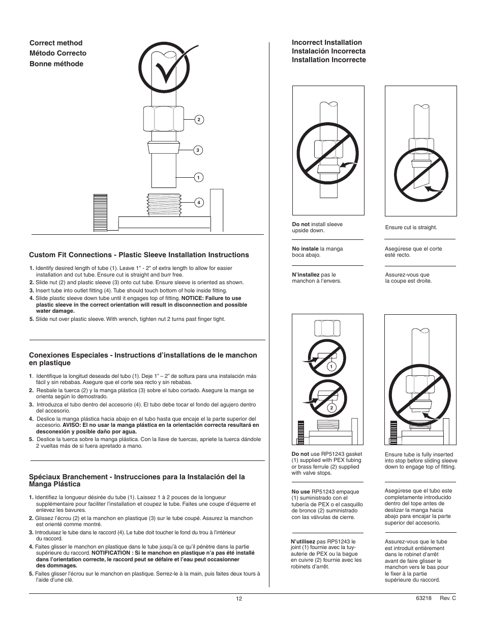 Correct method método correcto bonne méthode | Factory Direct Hardware Delta 9192T-DST Addison User Manual | Page 12 / 16