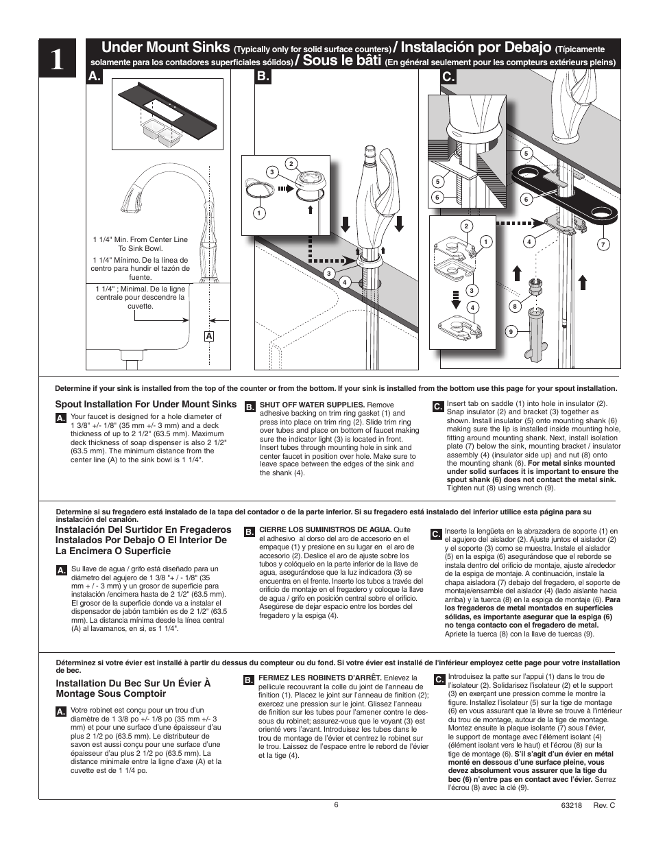 Under mount sinks, Instalación por debajo, Sous le bâti | B. c | Factory Direct Hardware Delta 9192T-DST Addison User Manual | Page 6 / 16
