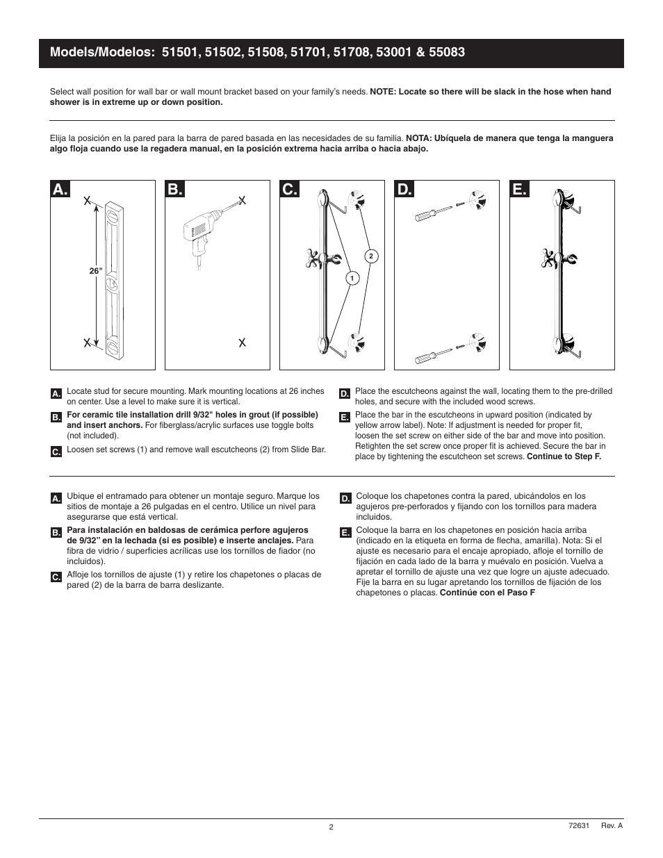E. d. a, B. c | Factory Direct Hardware Delta 55083 Universal User Manual | Page 2 / 4