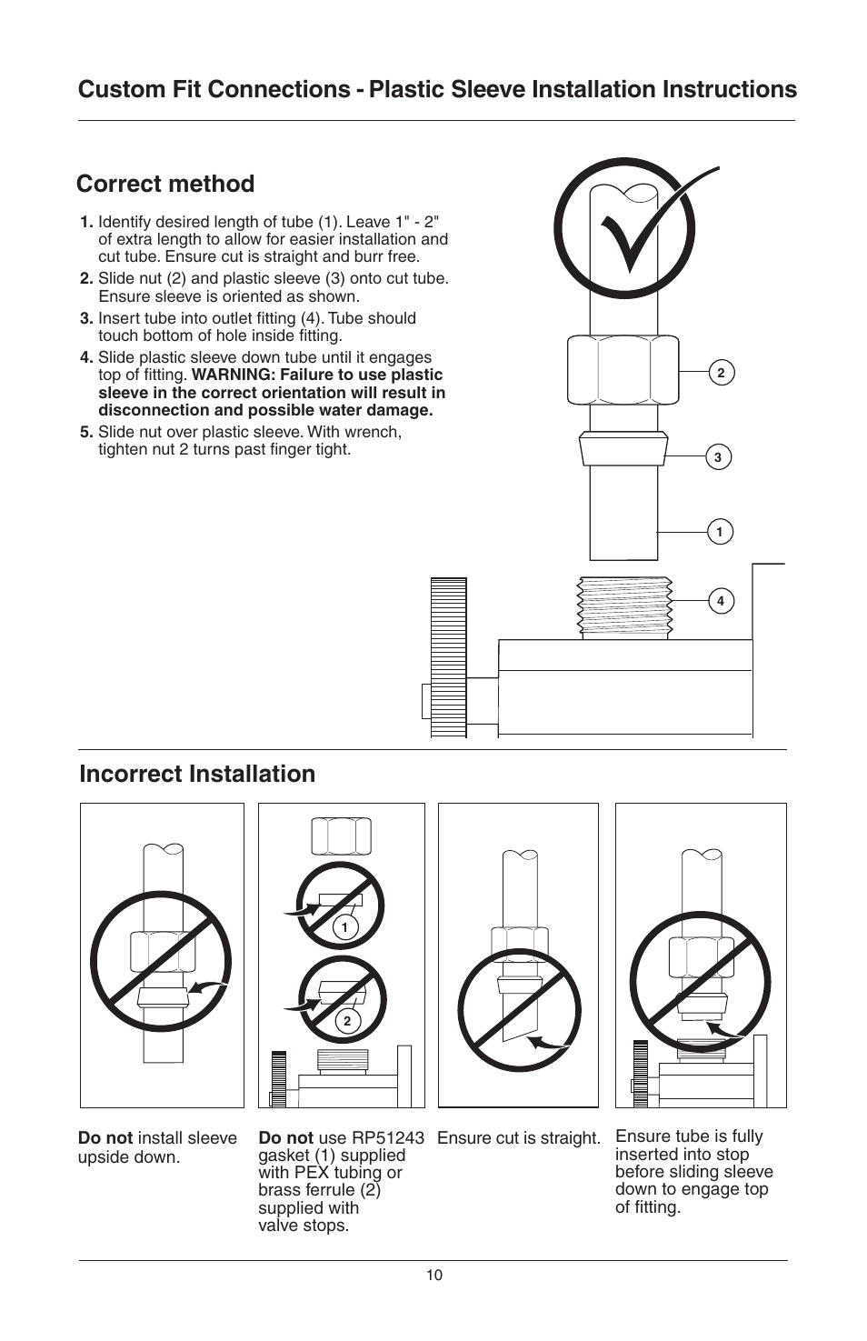 Incorrect installation | Factory Direct Hardware Brizo 63052LF Belo User Manual | Page 10 / 44