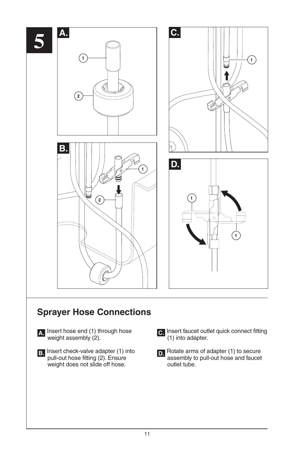 B. d, C. sprayer hose connections, A. d | Factory Direct Hardware Brizo 63052LF Belo User Manual | Page 11 / 44