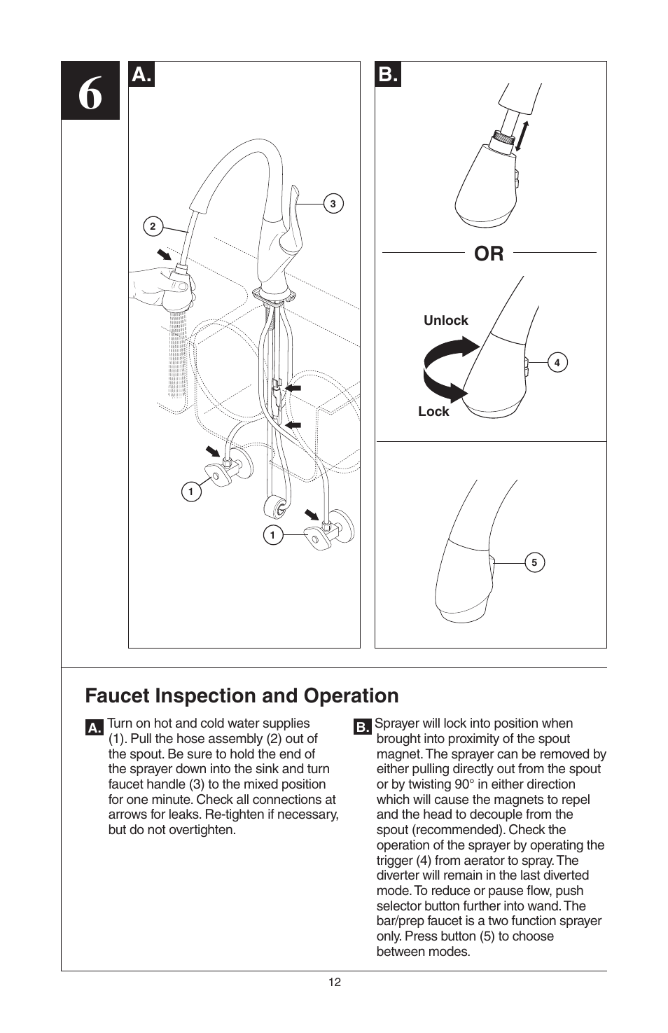 Faucet inspection and operation, B. or | Factory Direct Hardware Brizo 63052LF Belo User Manual | Page 12 / 44