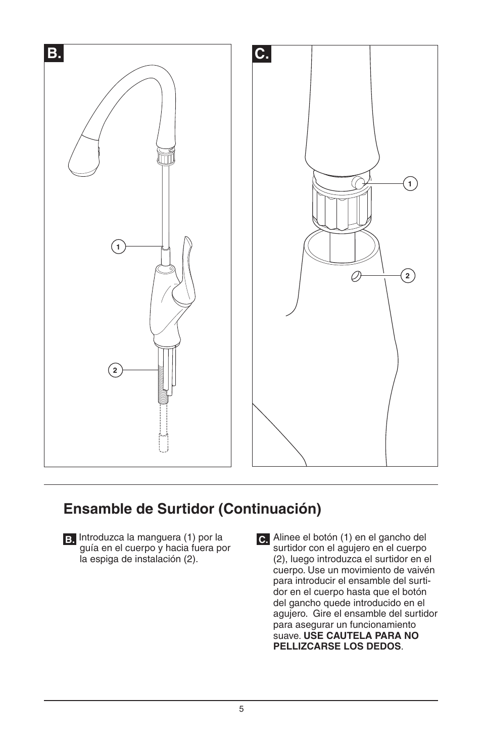B. c, Ensamble de surtidor (continuación) | Factory Direct Hardware Brizo 63052LF Belo User Manual | Page 19 / 44