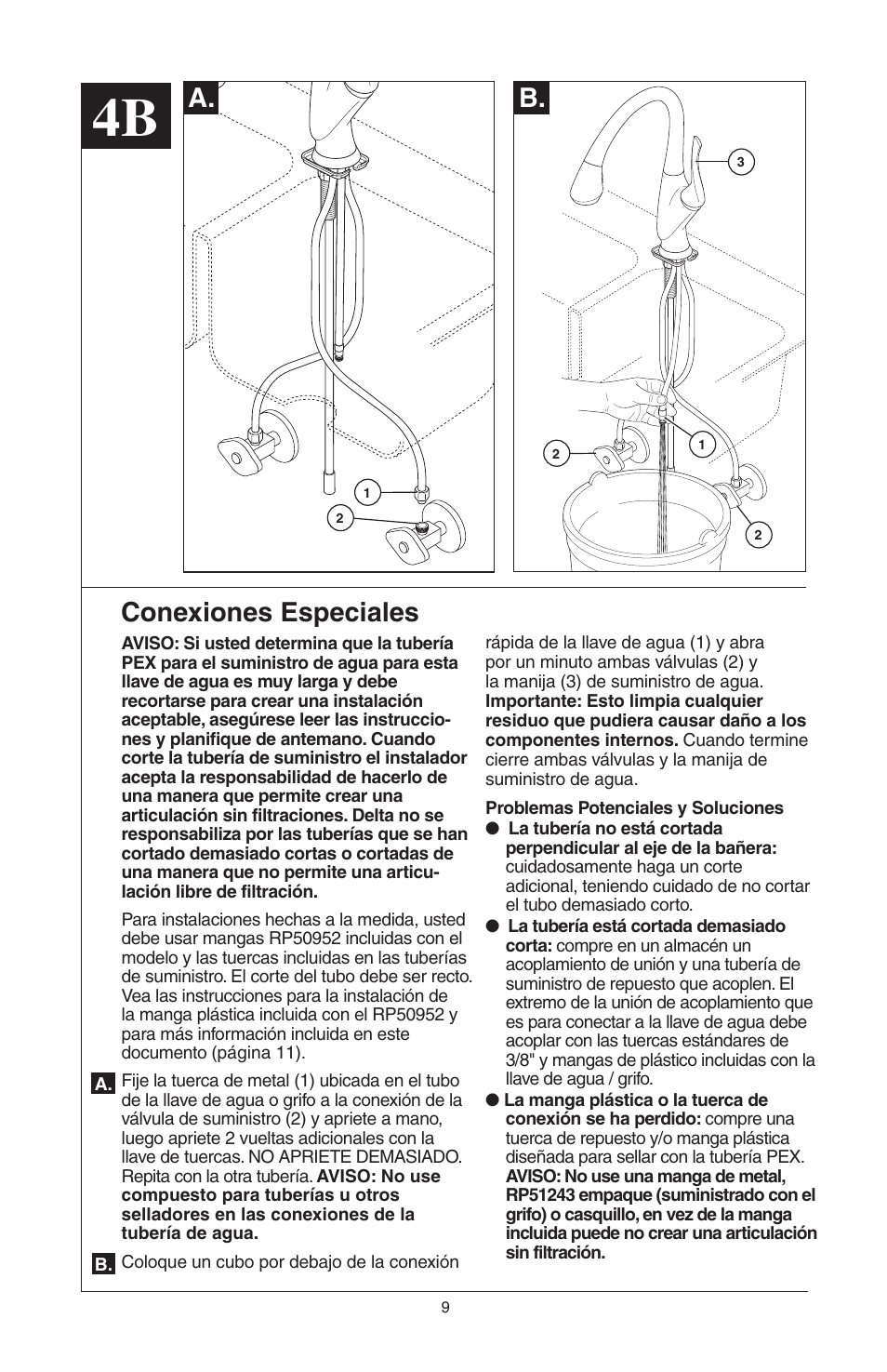 Conexiones especiales, A. b | Factory Direct Hardware Brizo 63052LF Belo User Manual | Page 23 / 44