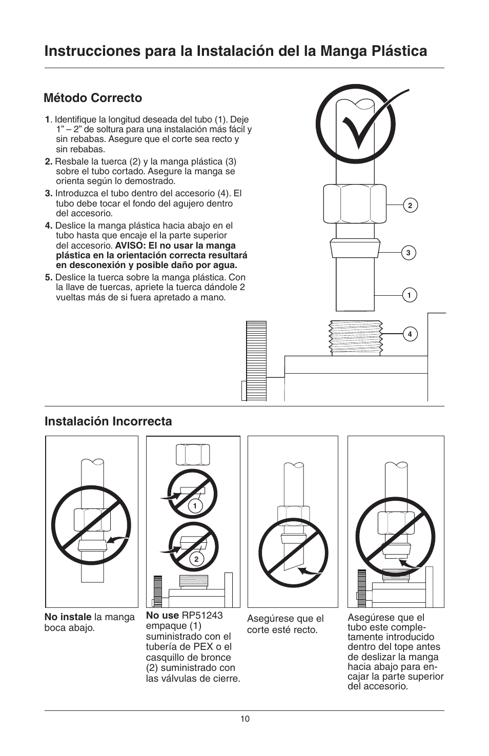 Método correcto, Instalación incorrecta | Factory Direct Hardware Brizo 63052LF Belo User Manual | Page 24 / 44