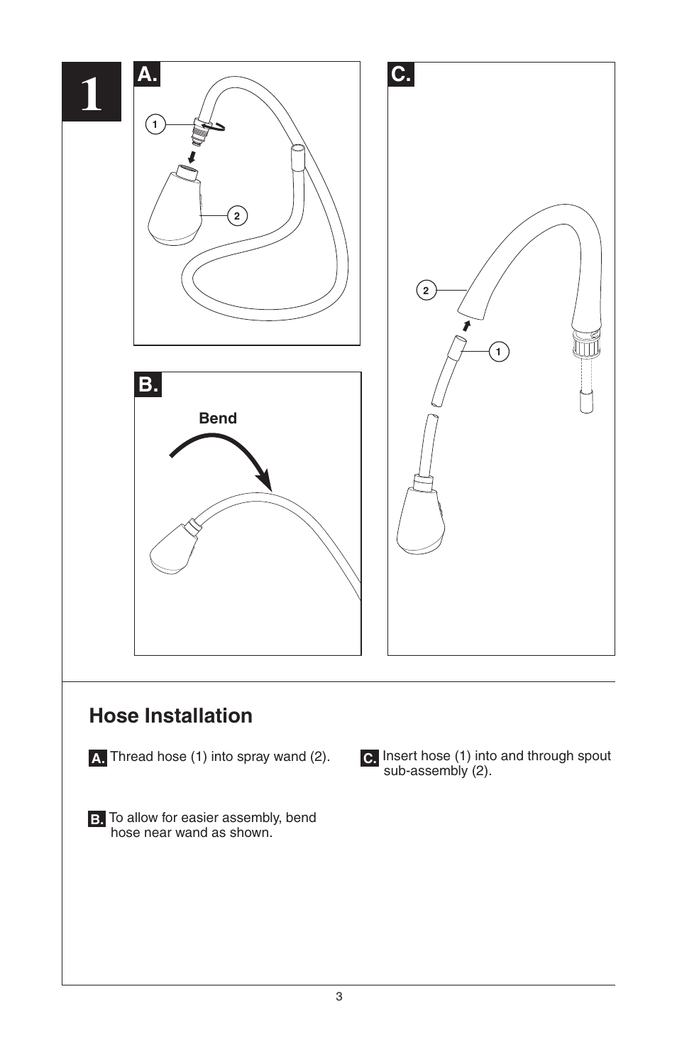 A. c, Hose installation | Factory Direct Hardware Brizo 63052LF Belo User Manual | Page 3 / 44