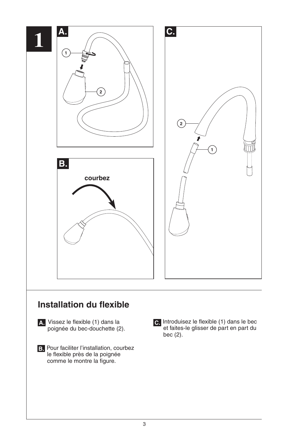 A. c, Installation du flexible | Factory Direct Hardware Brizo 63052LF Belo User Manual | Page 31 / 44