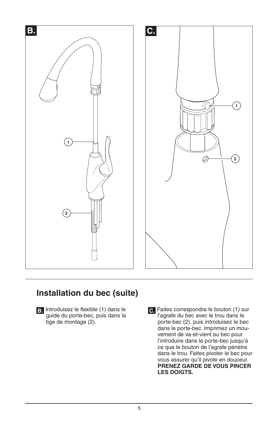 B. c, Installation du bec (suite) | Factory Direct Hardware Brizo 63052LF Belo User Manual | Page 33 / 44
