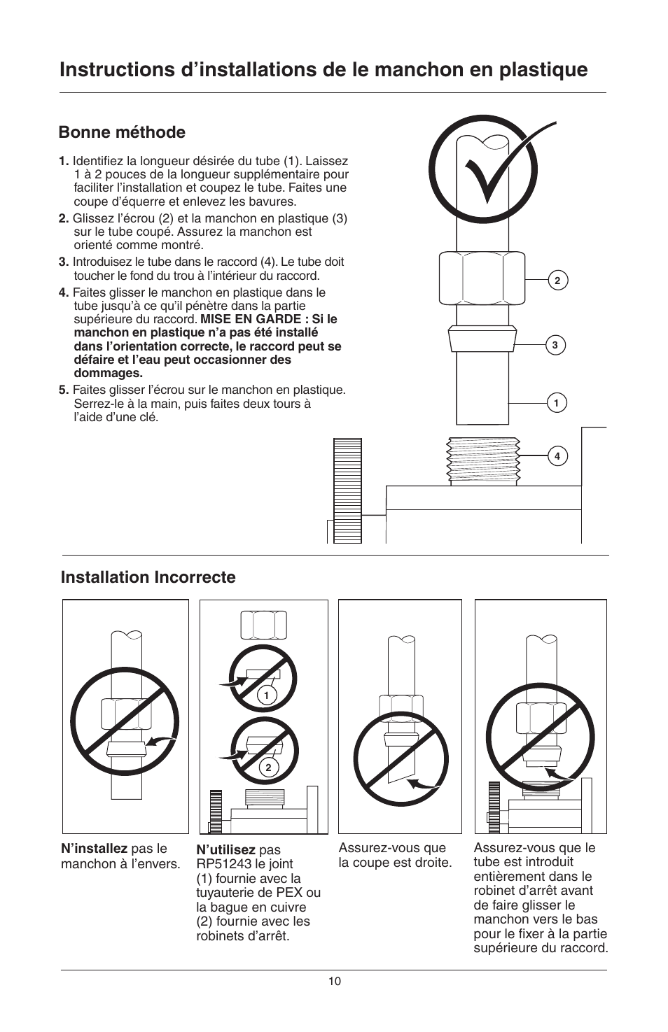 Bonne méthode, Installation incorrecte | Factory Direct Hardware Brizo 63052LF Belo User Manual | Page 38 / 44