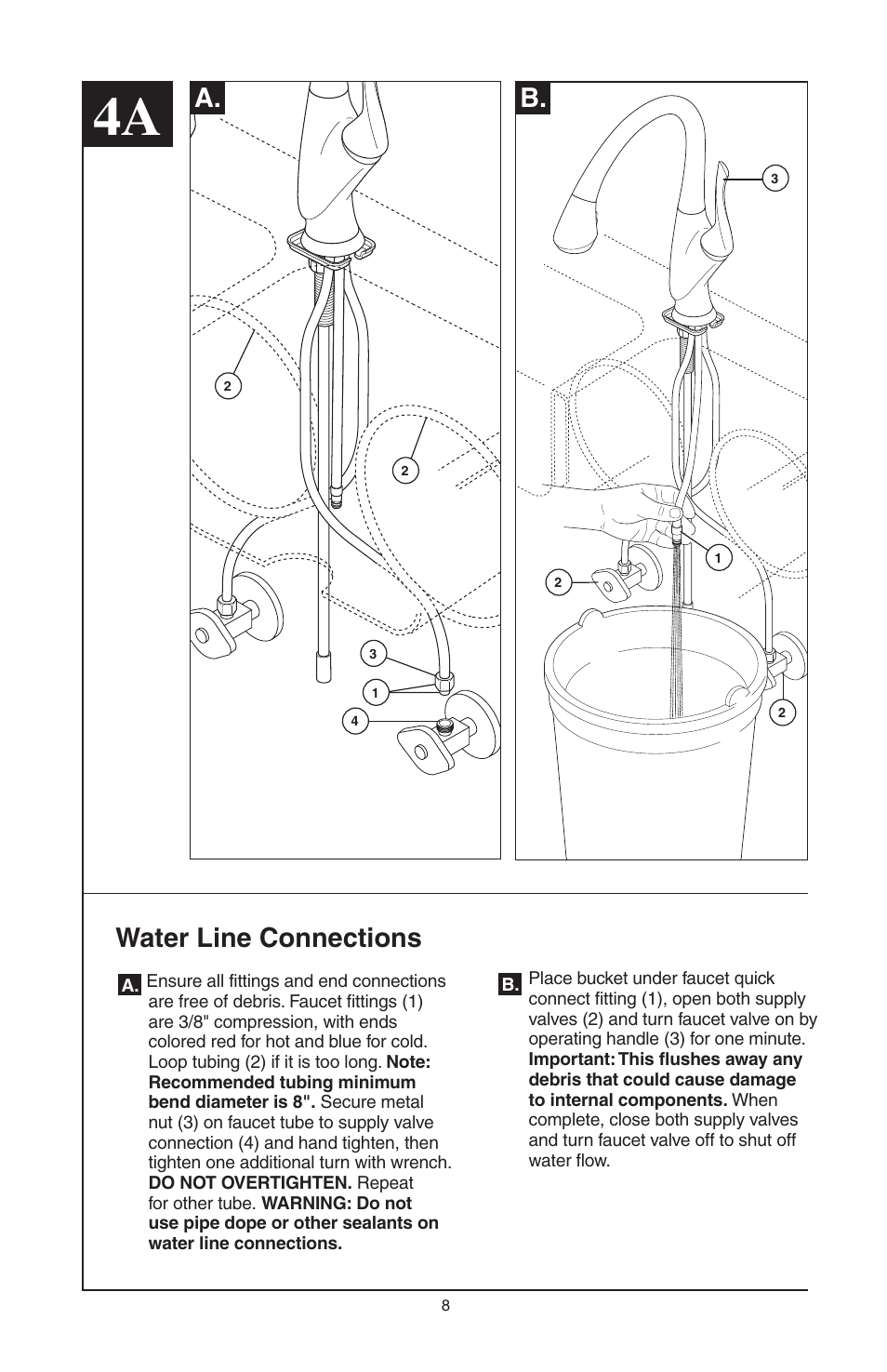 A. b, Water line connections | Factory Direct Hardware Brizo 63052LF Belo User Manual | Page 8 / 44
