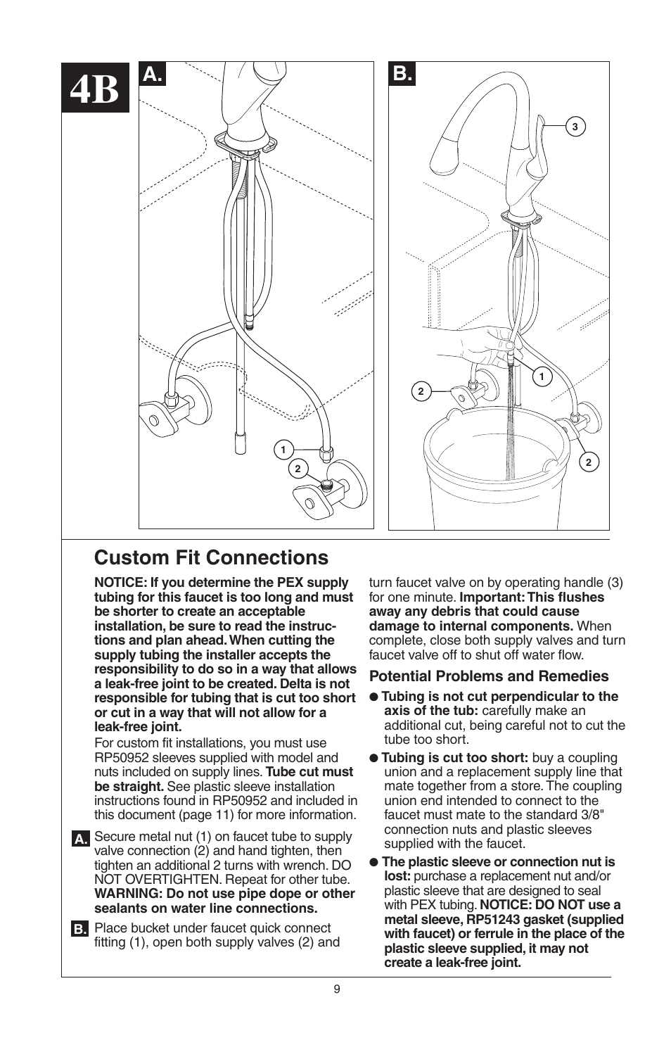 Custom fit connections, A. b | Factory Direct Hardware Brizo 63052LF Belo User Manual | Page 9 / 44