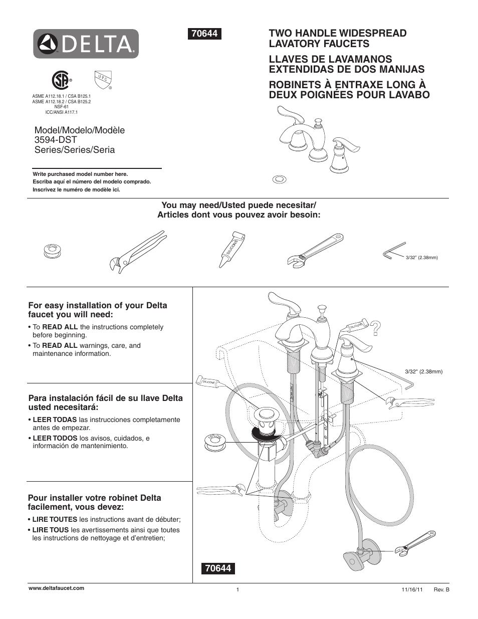 Factory Direct Hardware Delta 3594-MPU-DST User Manual | 8 pages