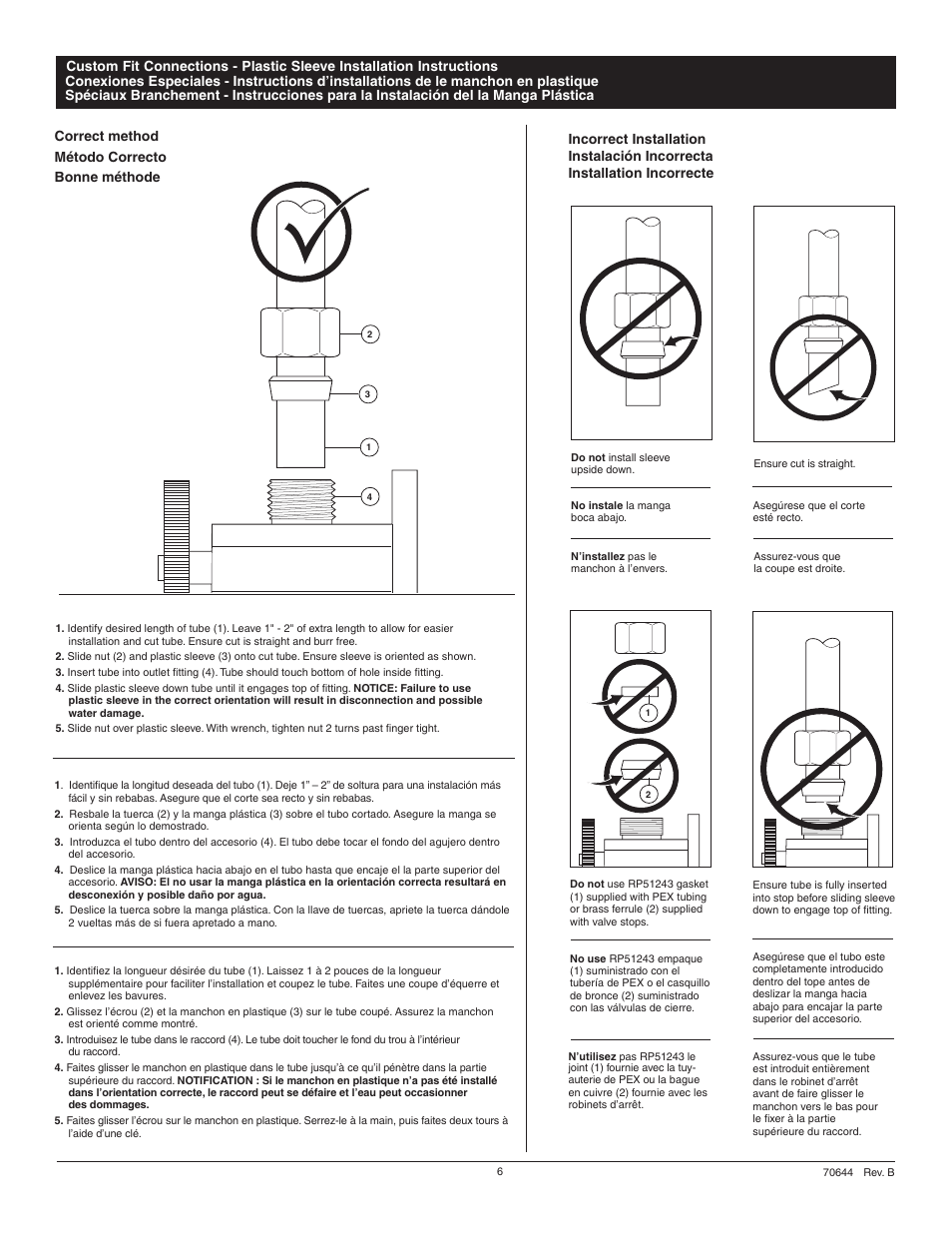 Correct method método correcto bonne méthode | Factory Direct Hardware Delta 3594-MPU-DST User Manual | Page 6 / 8