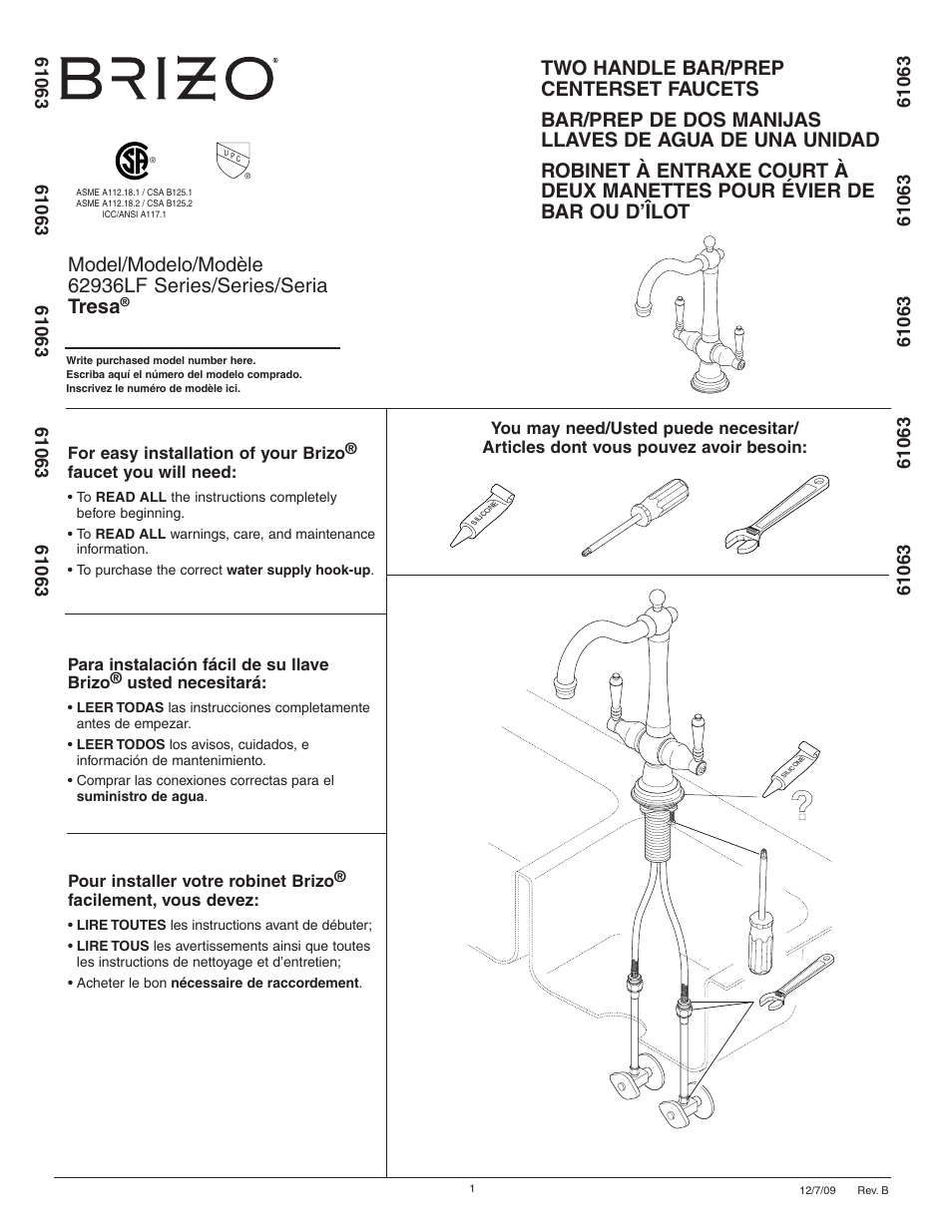 Factory Direct Hardware Brizo 62936LF Tresa User Manual | 6 pages