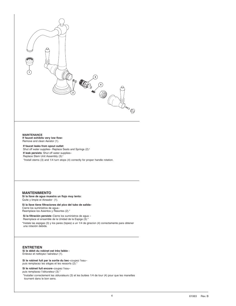 Entretien, Mantenimiento | Factory Direct Hardware Brizo 62936LF Tresa User Manual | Page 4 / 6