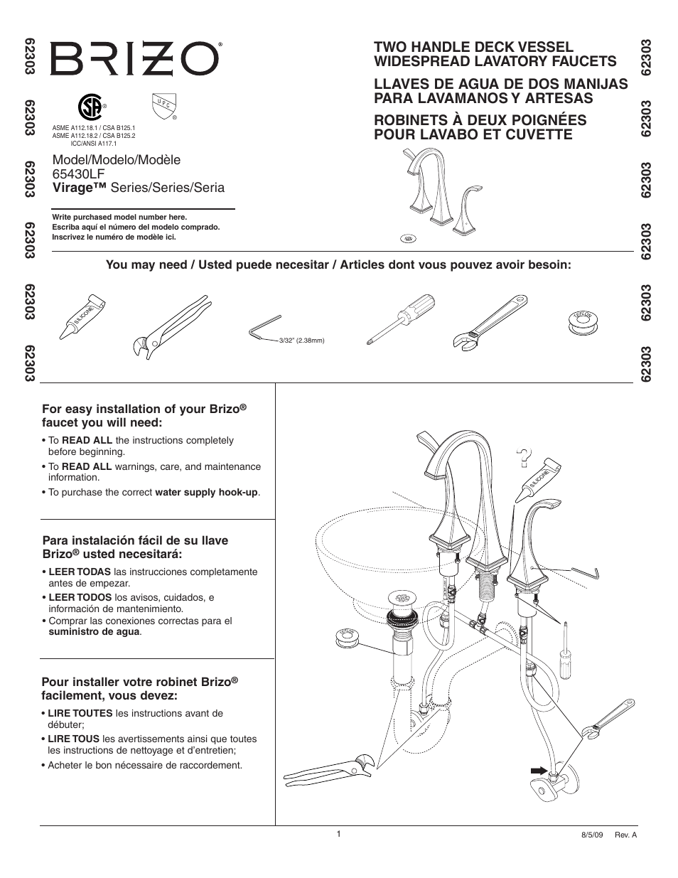 Factory Direct Hardware Brizo 65430LF User Manual | 6 pages