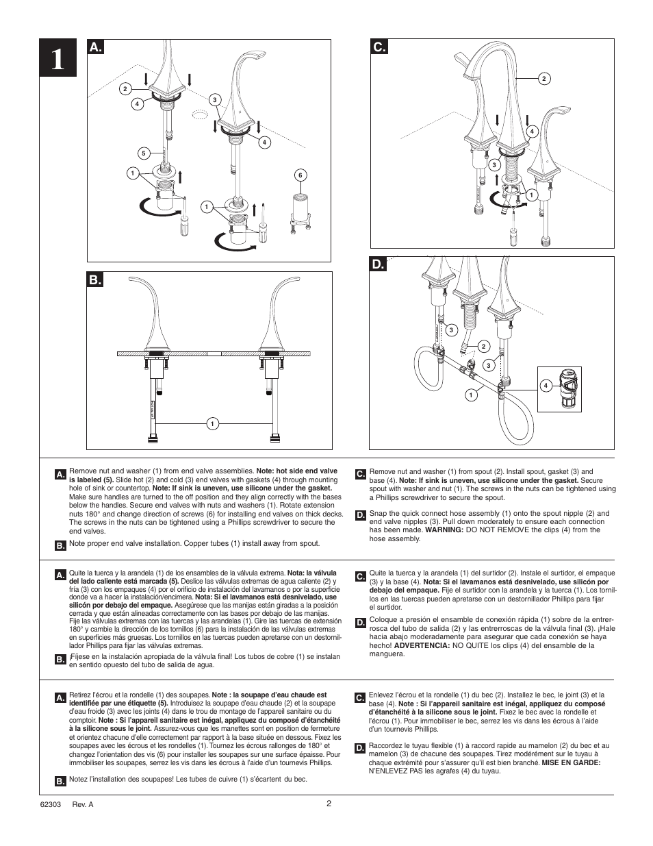 A. c. d | Factory Direct Hardware Brizo 65430LF User Manual | Page 2 / 6