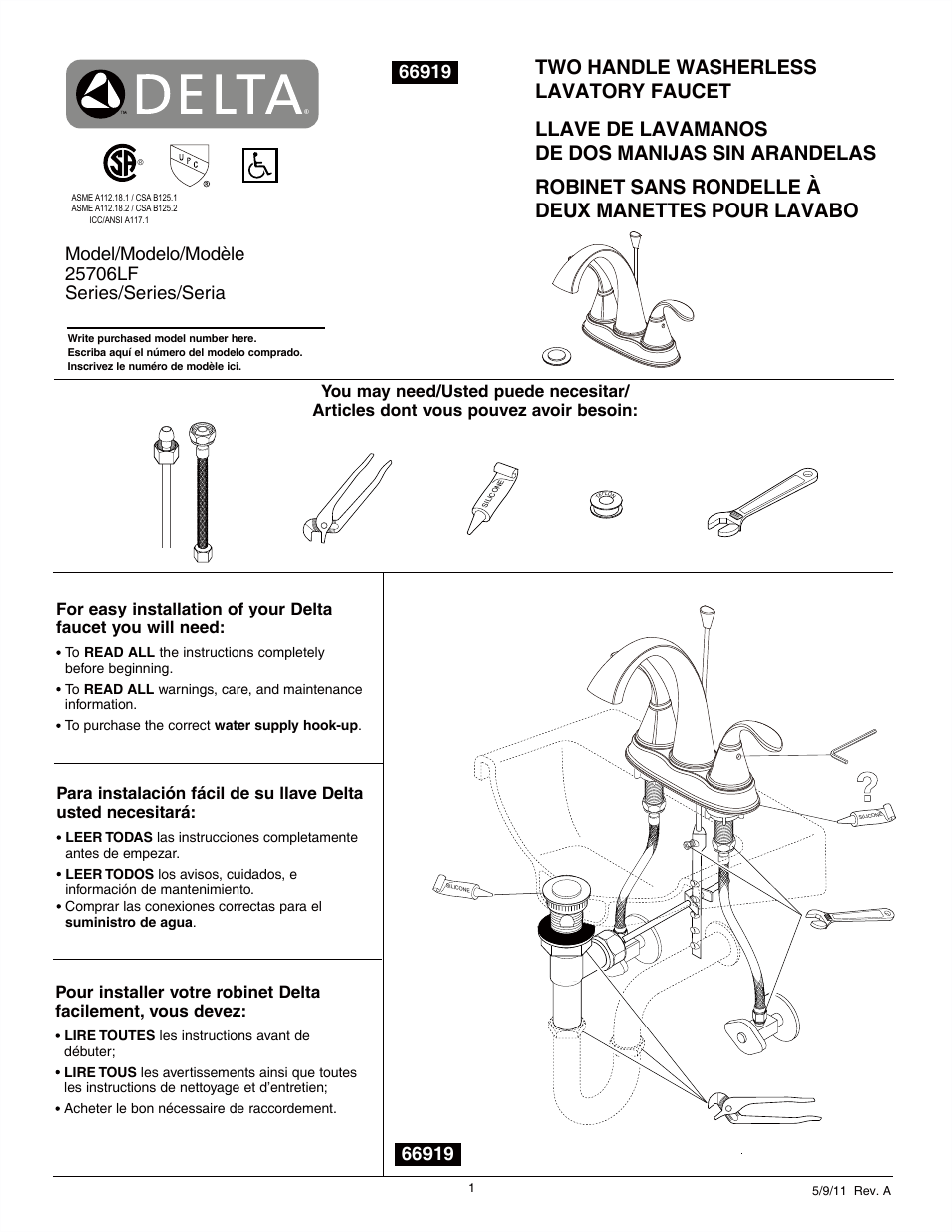 Factory Direct Hardware Delta 25706LF User Manual | 6 pages
