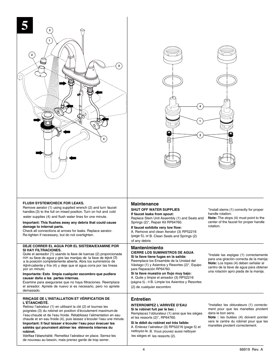 Maintenance, Mantenimiento, Entretien | Factory Direct Hardware Delta 25706LF User Manual | Page 4 / 6