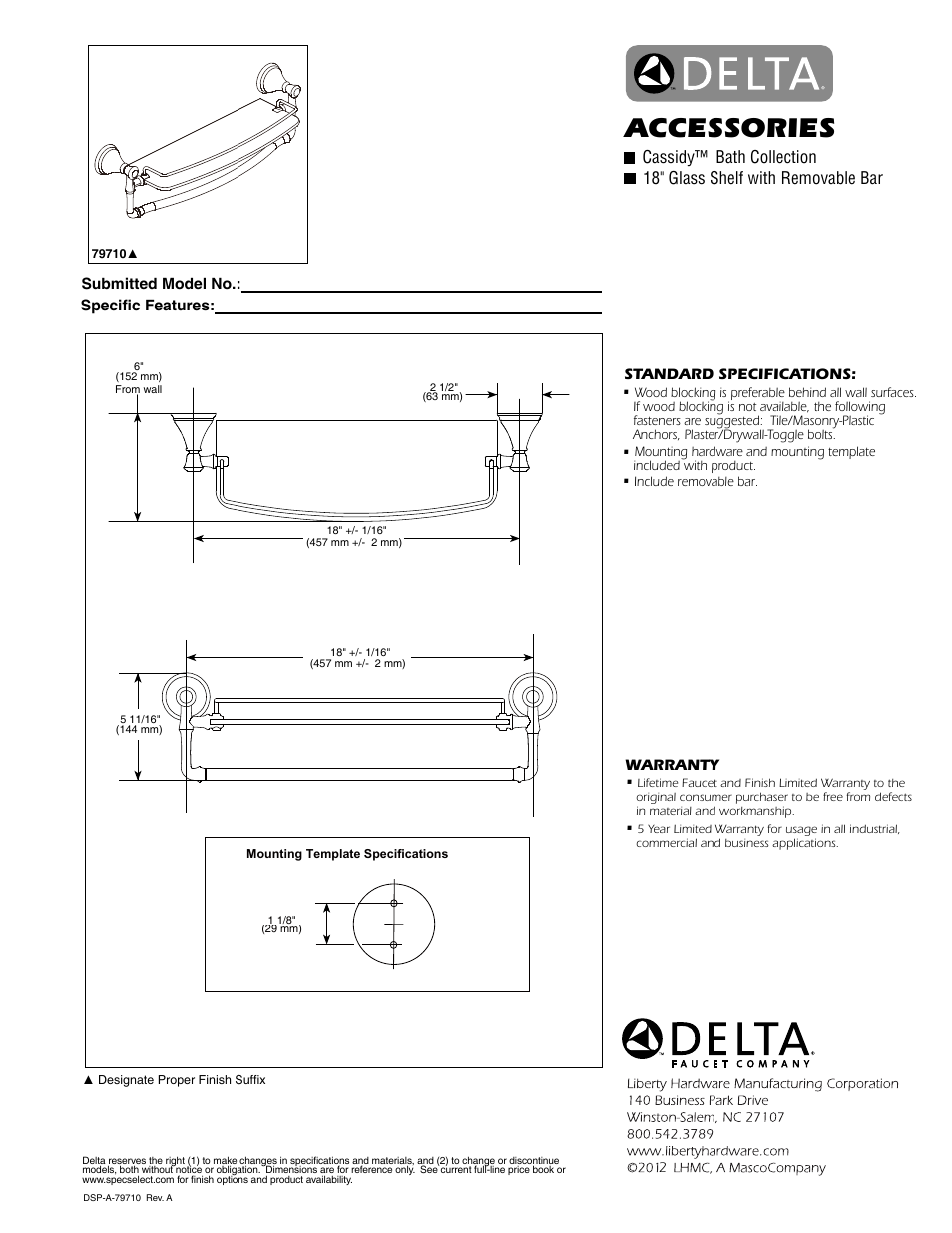 Factory Direct Hardware Delta 79710 Cassidy User Manual | 1 page