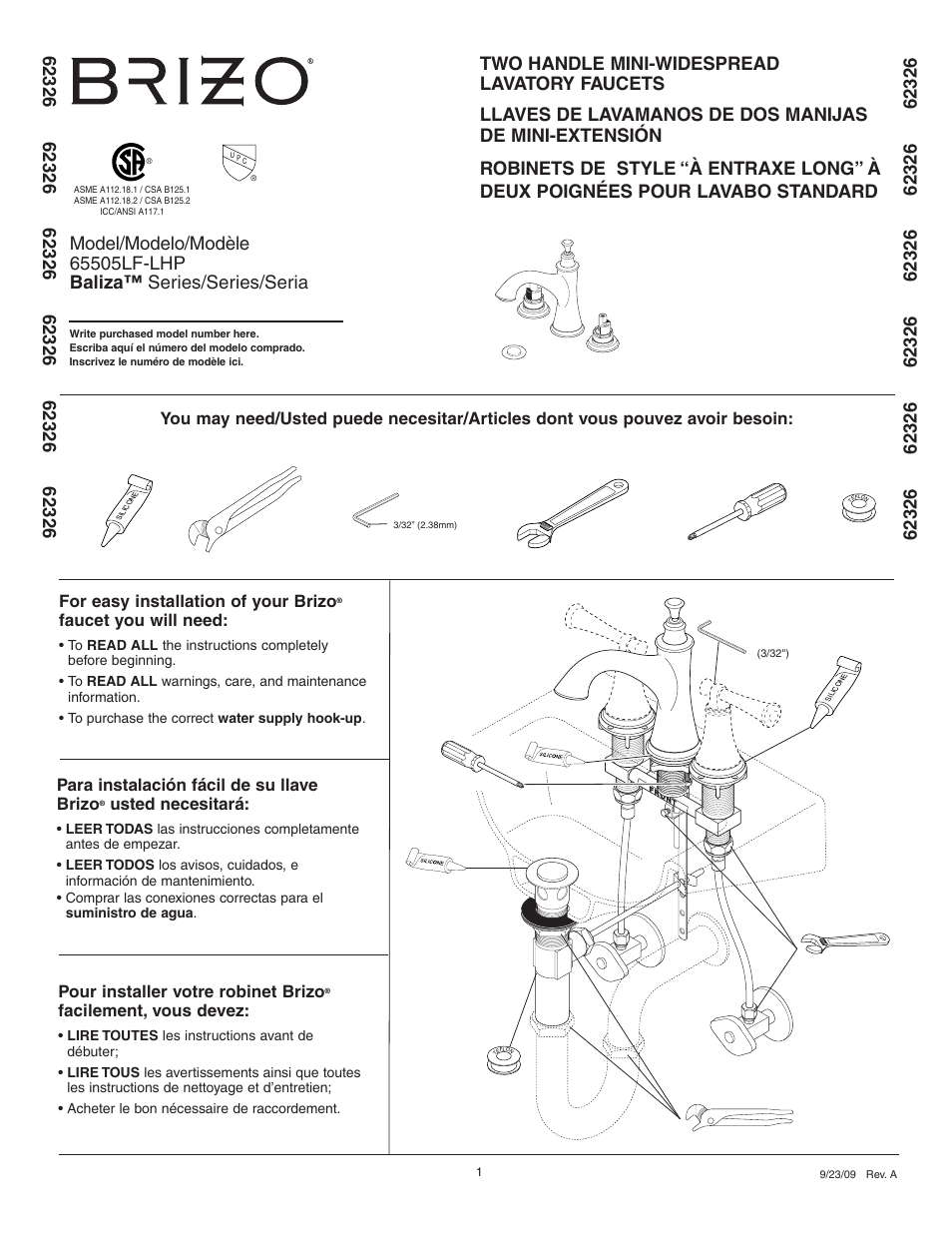 Factory Direct Hardware Brizo 65505LF-LHP User Manual | 8 pages