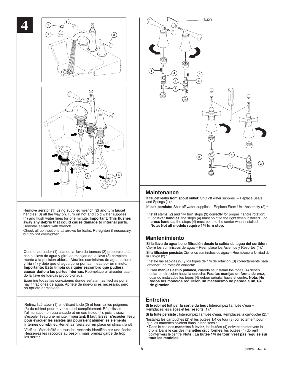 Maintenance, Mantenimiento, Entretien | Factory Direct Hardware Brizo 65505LF-LHP User Manual | Page 8 / 8