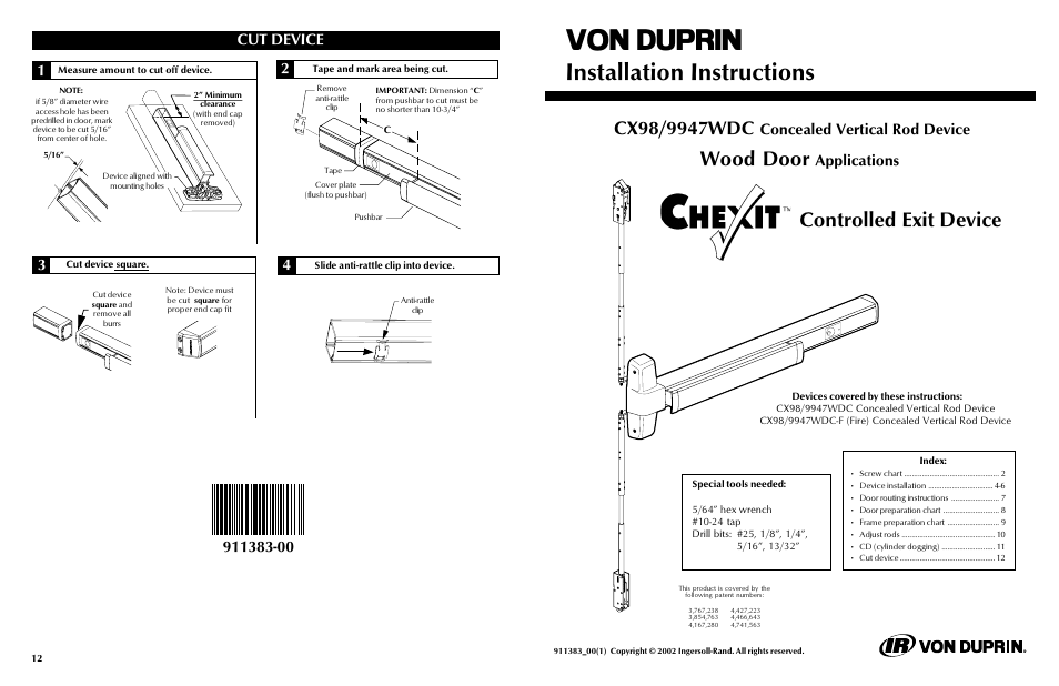 Factory Direct Hardware Von Duprin 9947WDCEOF User Manual | 6 pages