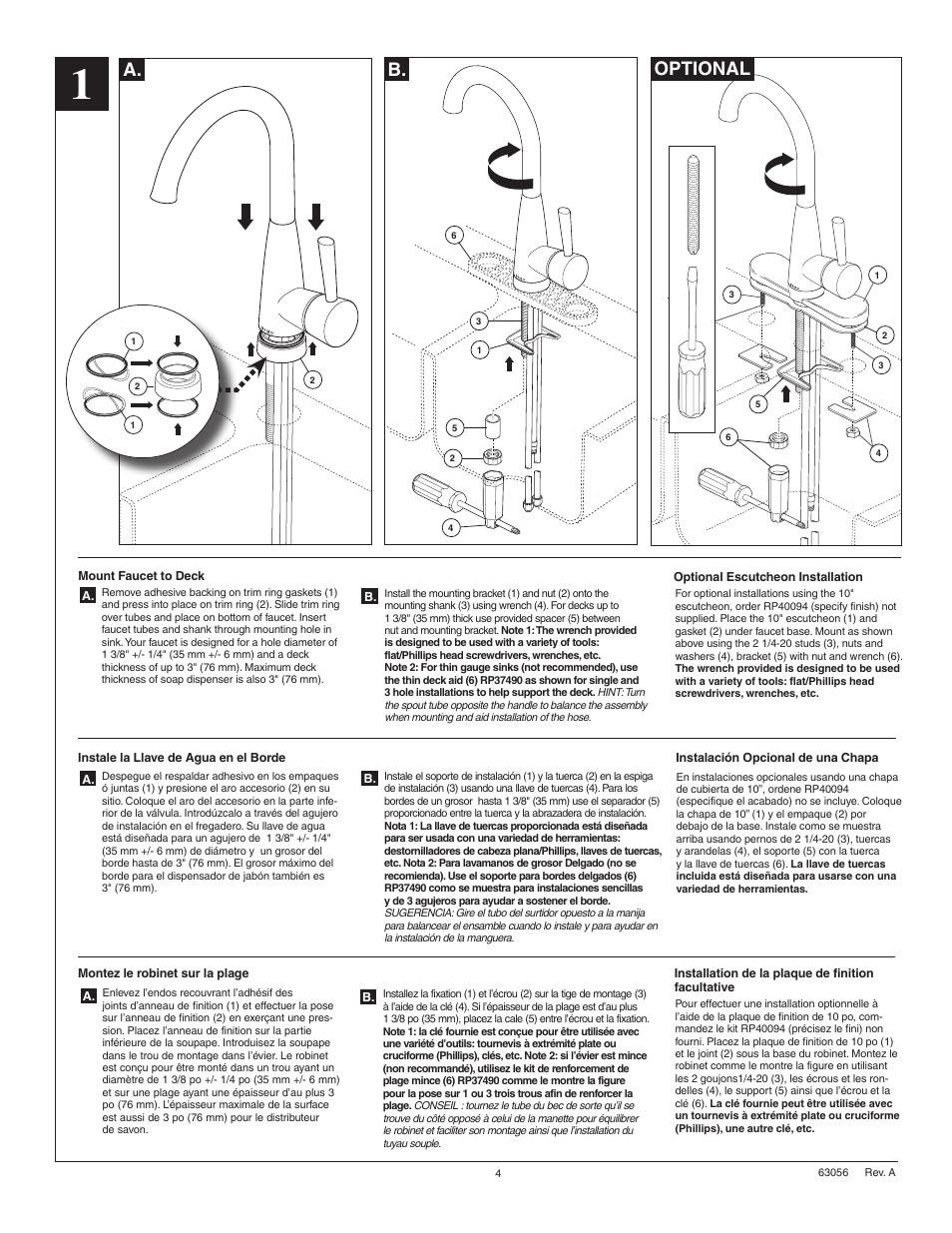 A. b. optional | Factory Direct Hardware Brizo 63970LF Venuto User Manual | Page 4 / 12