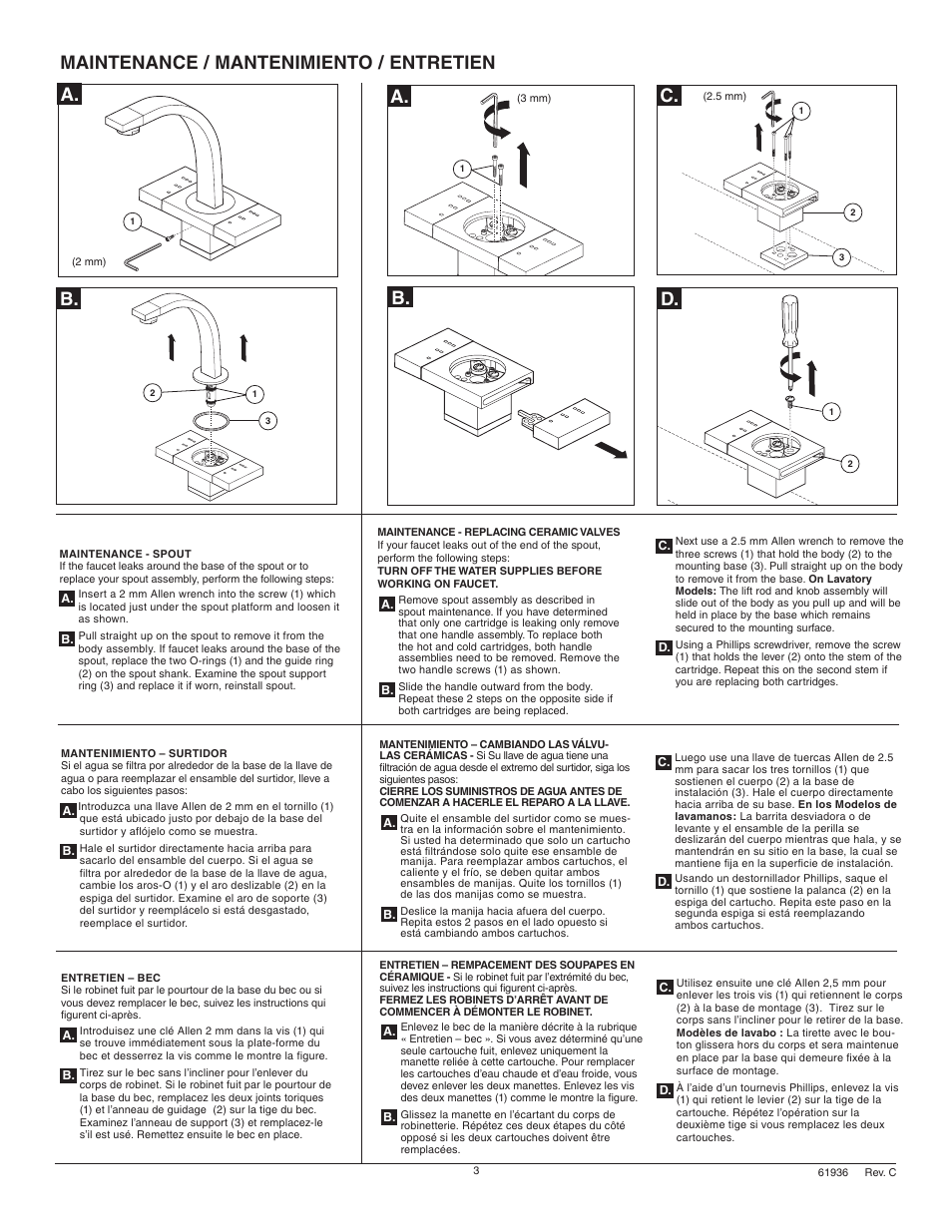 A. b, A. b. c. d, Maintenance / mantenimiento / entretien | Factory Direct Hardware Brizo 62972LF Loki User Manual | Page 3 / 8
