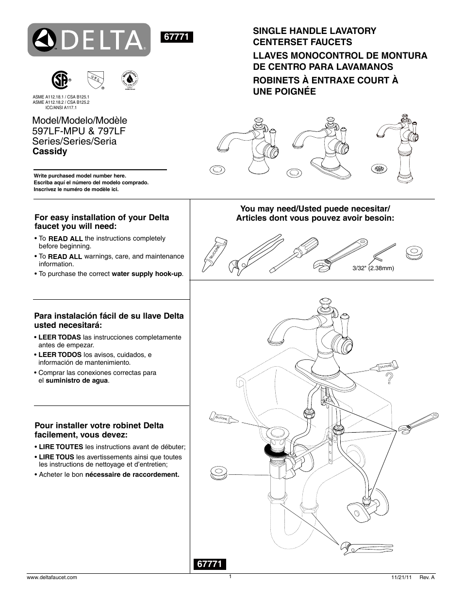 Factory Direct Hardware Delta 797LF User Manual | 6 pages