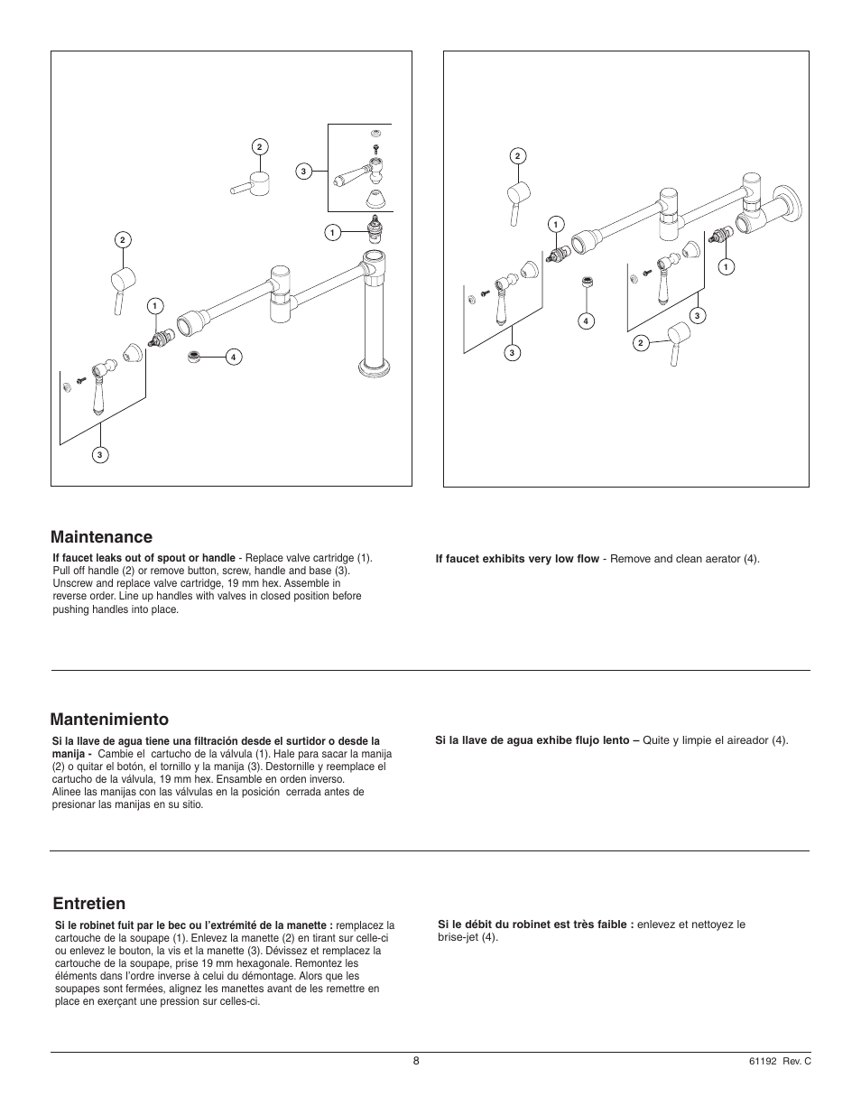 Maintenance, Mantenimiento, Entretien | Factory Direct Hardware Brizo 62710LF Pot User Manual | Page 8 / 8