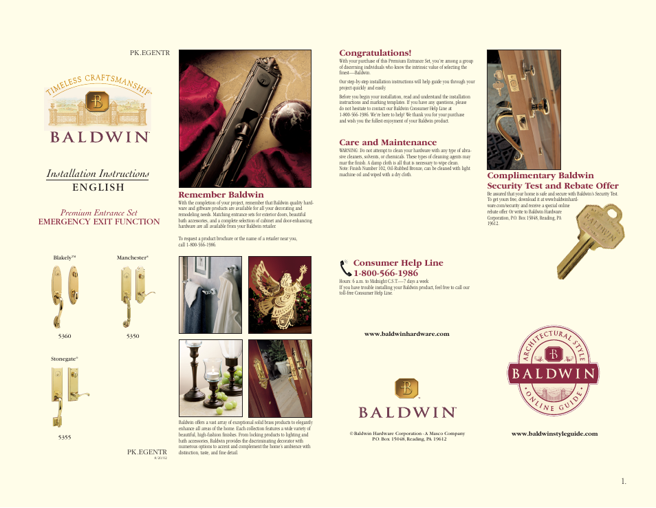 Baldwin Stonegate Handleset User Manual | 13 pages