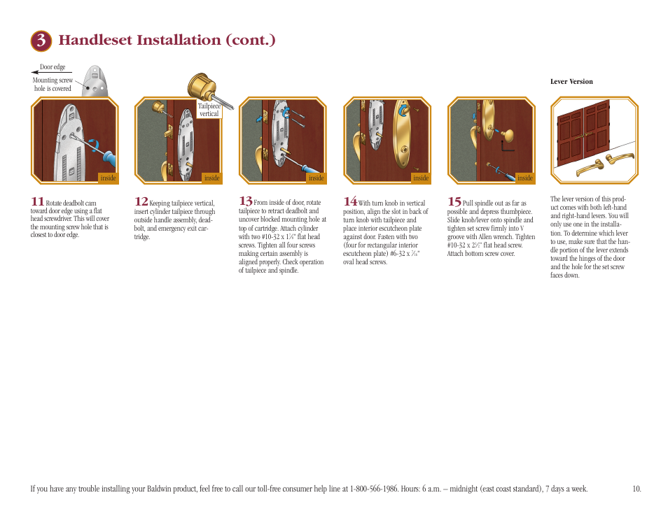 Handleset installation (cont.) | Baldwin Stonegate Handleset User Manual | Page 10 / 13