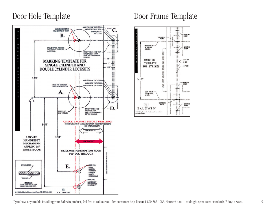 Door frame template door hole template | Baldwin Stonegate Handleset User Manual | Page 5 / 13