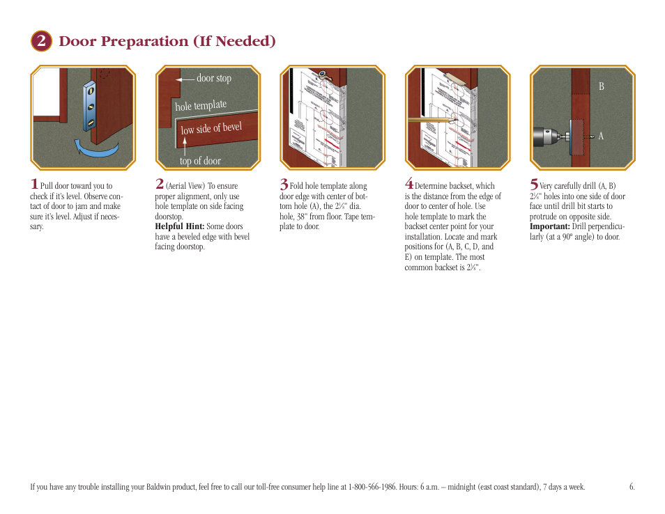 Door preparation (if needed) | Baldwin Stonegate Handleset User Manual | Page 6 / 13